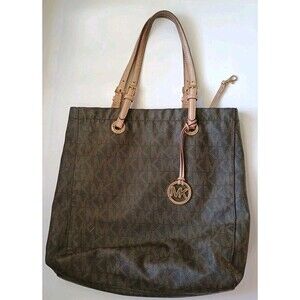 Michael Kors Womens Handbag Brown Jet Set item MK Signature Tote Double Handles